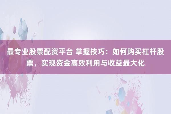 最专业股票配资平台 掌握技巧：如何购买杠杆股票，实现资金高效利用与收益最大化