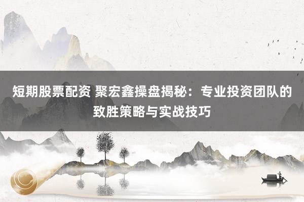 短期股票配资 聚宏鑫操盘揭秘：专业投资团队的致胜策略与实战技巧