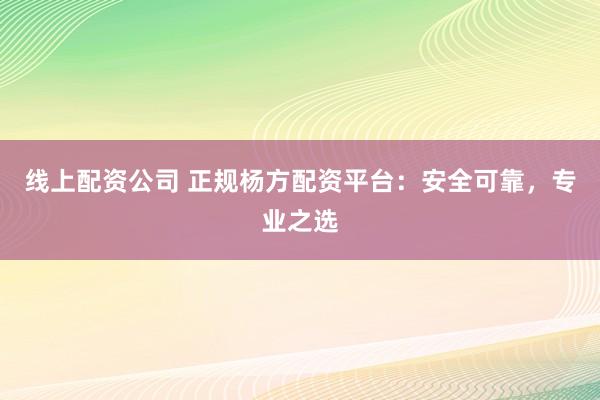 线上配资公司 正规杨方配资平台：安全可靠，专业之选