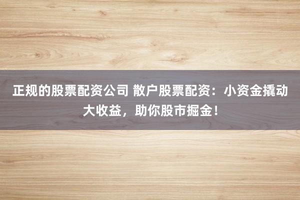 正规的股票配资公司 散户股票配资：小资金撬动大收益，助你股市掘金！