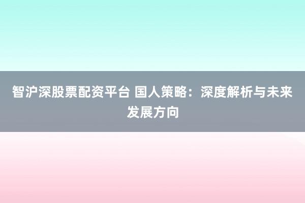 智沪深股票配资平台 国人策略：深度解析与未来发展方向