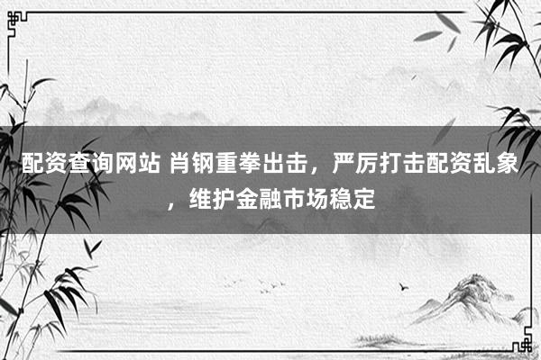 配资查询网站 肖钢重拳出击，严厉打击配资乱象，维护金融市场稳定