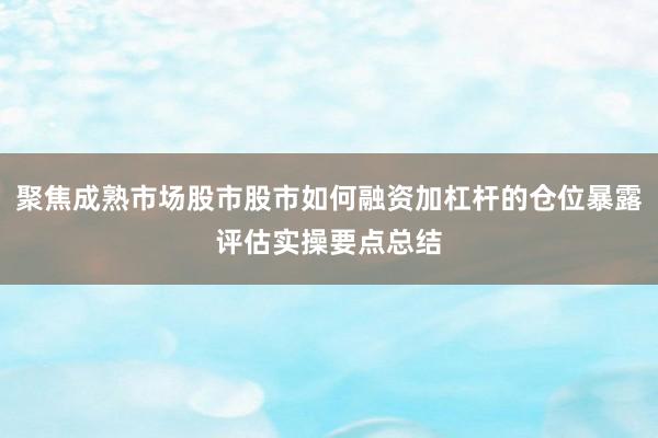 聚焦成熟市场股市股市如何融资加杠杆的仓位暴露评估实操要点总结